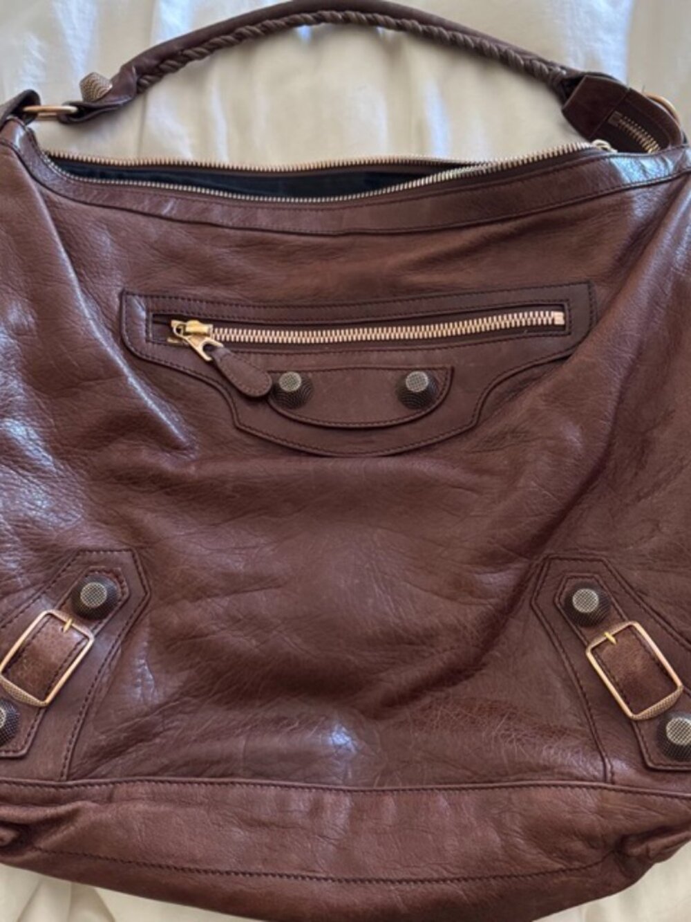 Auth Balenciaga Brown Castagna Agneau Rose G21 Hardware Day Hobo Bag - Picture 3 of 12